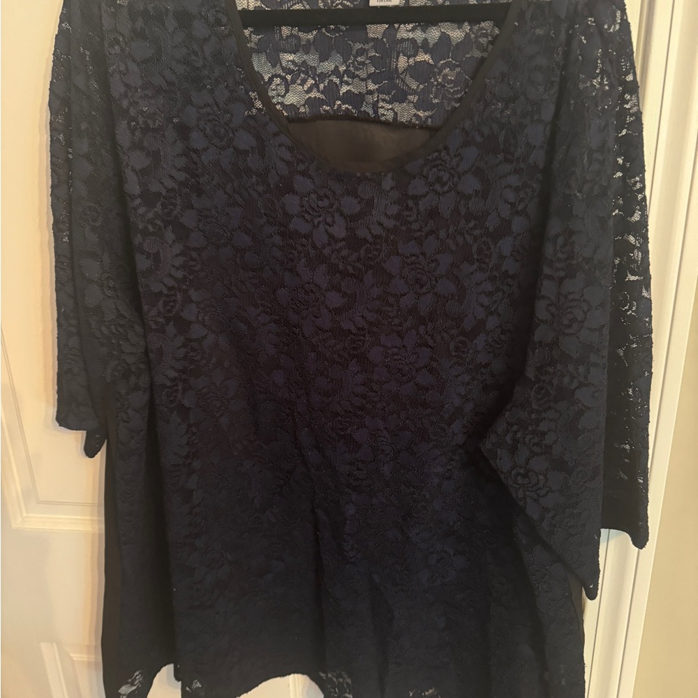 Catherines Blue 3/4 Sleeve Bateau Neck Asymmetrical Blouse